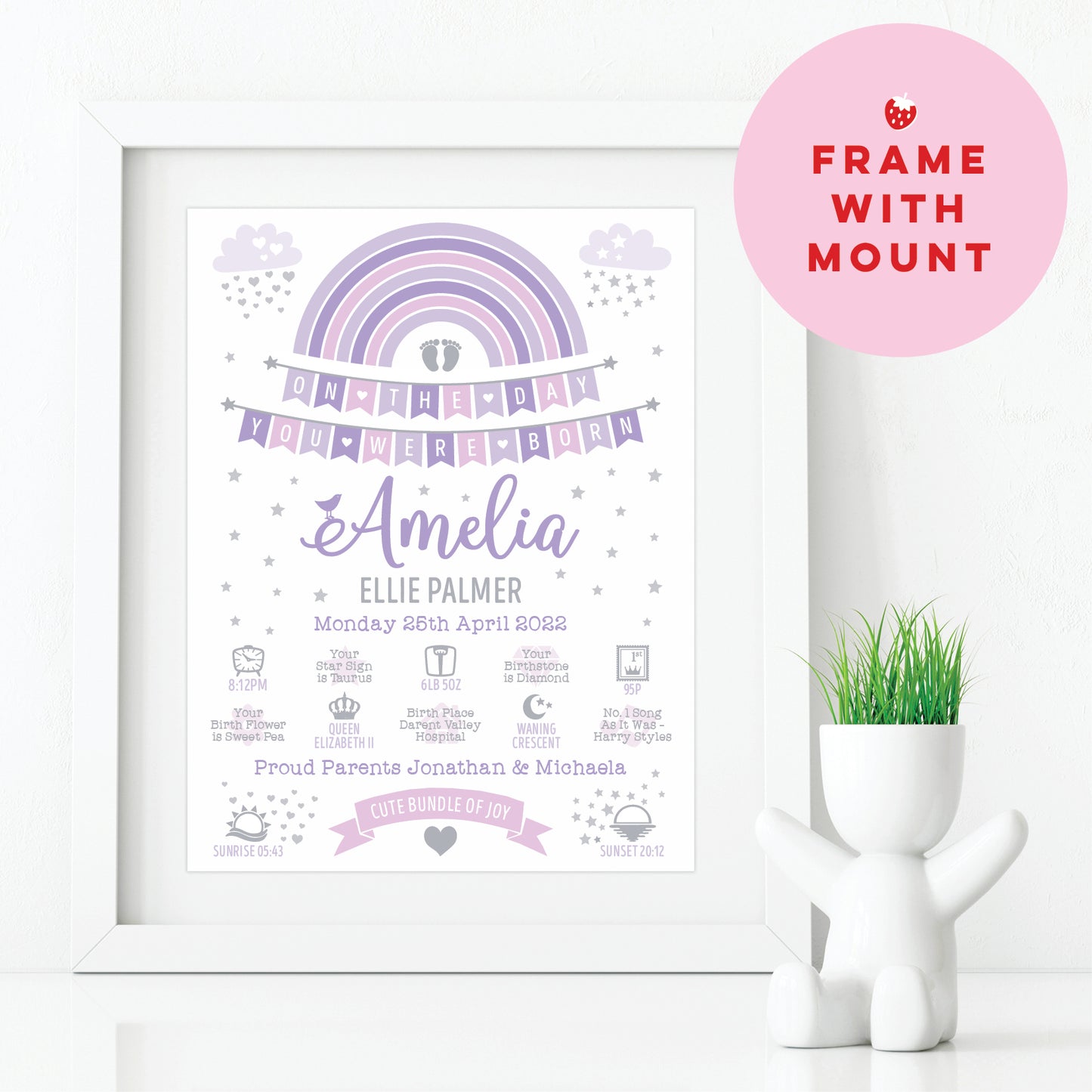 Custom Baby Print - Girl Rainbow Bunting