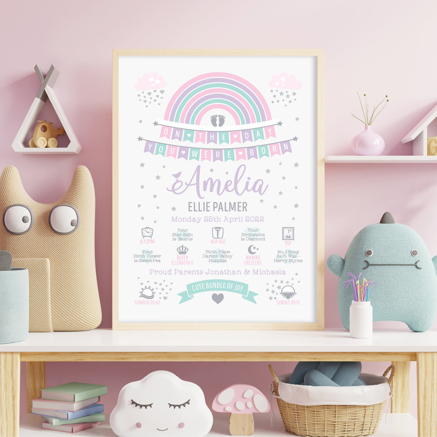Custom Baby Print - Girl Rainbow Bunting