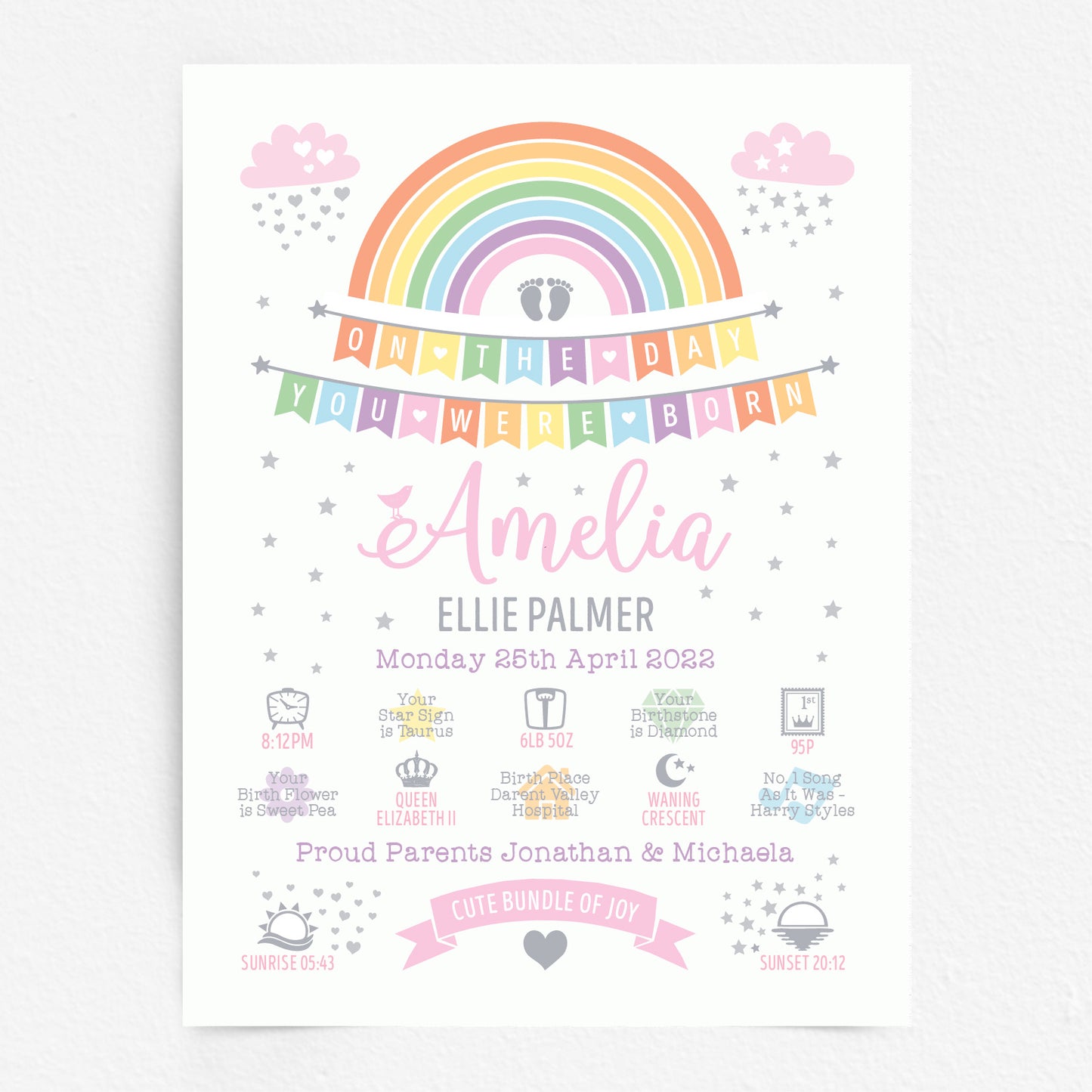 Custom Baby Print - Girl Rainbow Bunting