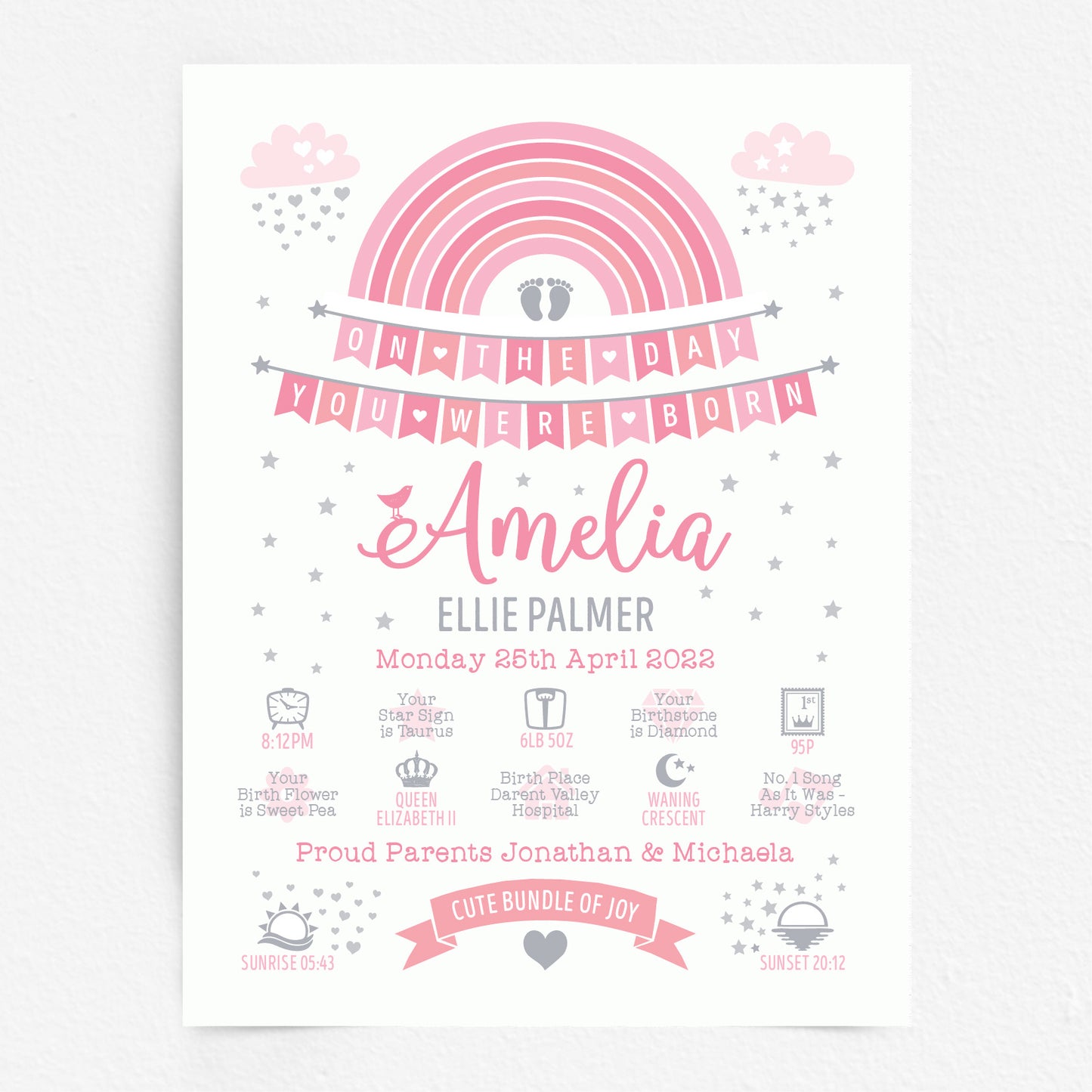 Custom Baby Print - Girl Rainbow Bunting