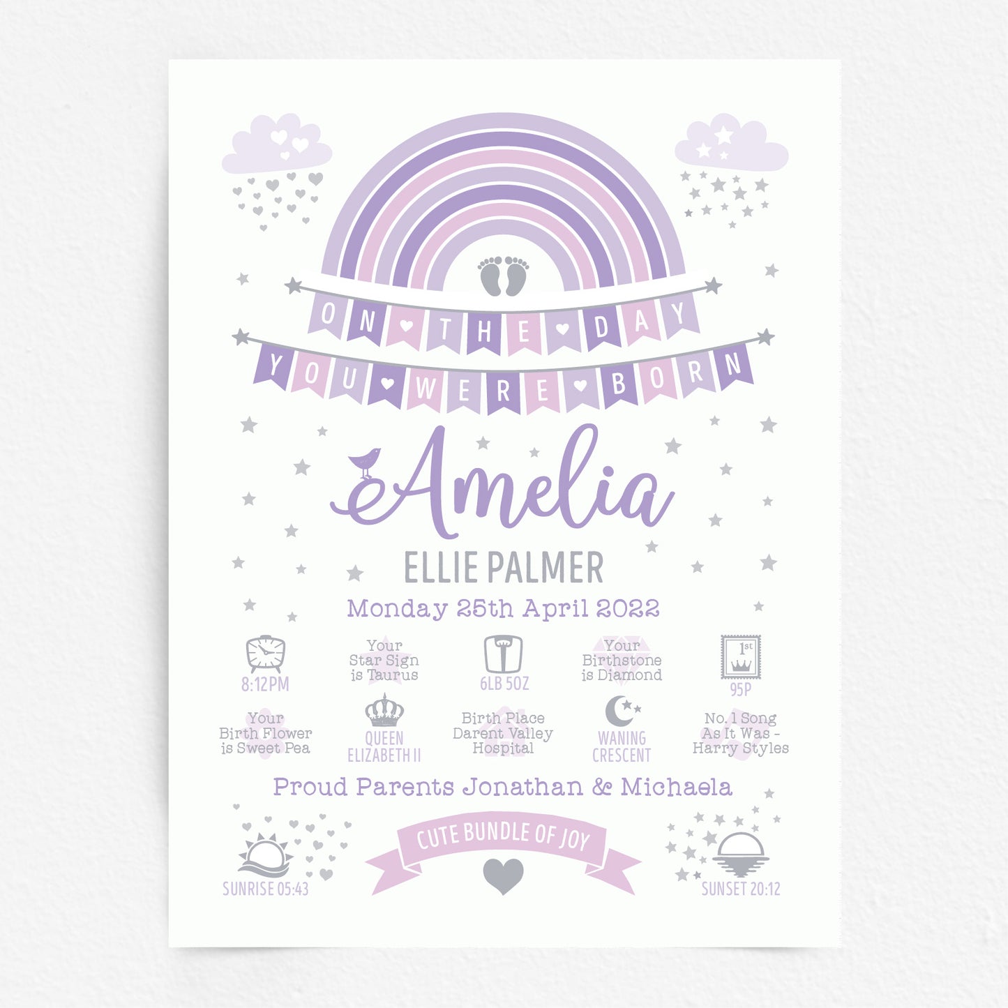 Custom Baby Print - Girl Rainbow Bunting