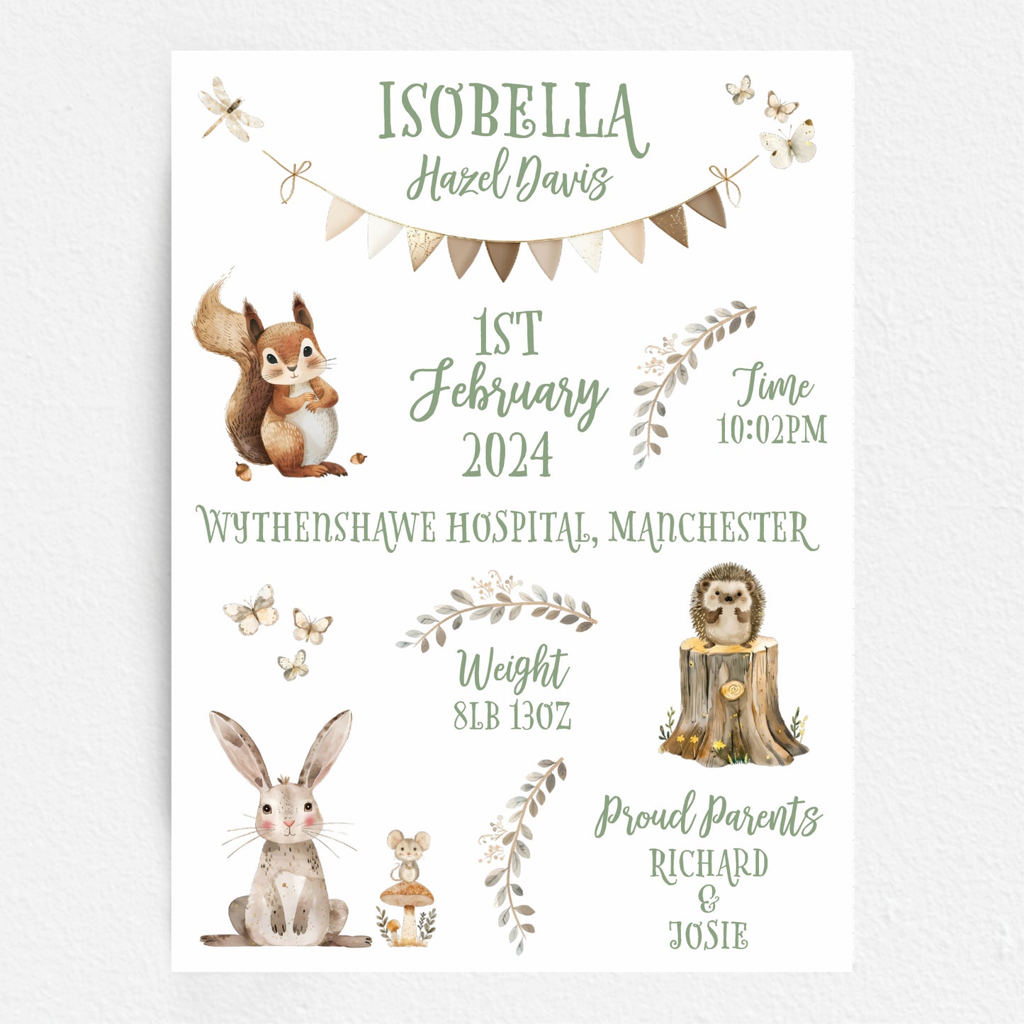 Custom Baby Print - Woodland Animals