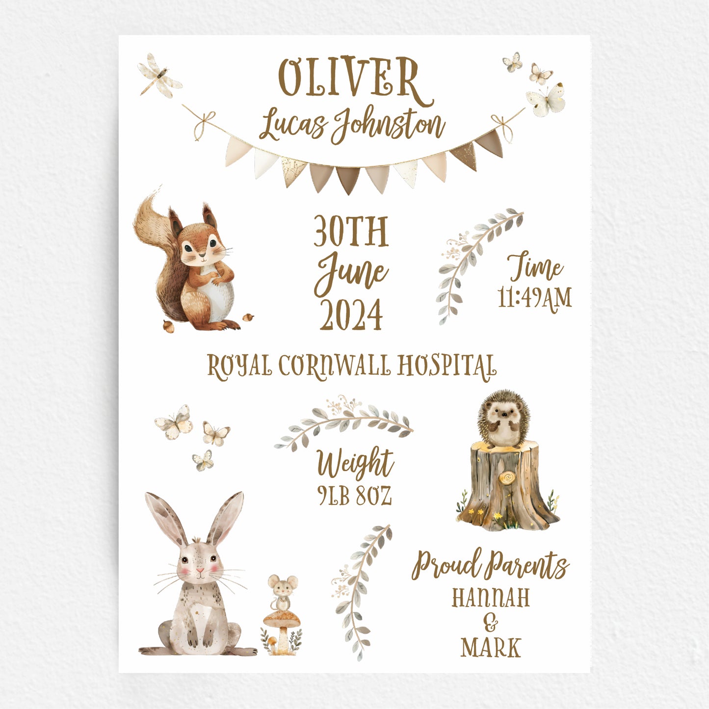 Custom Baby Print - Woodland Animals