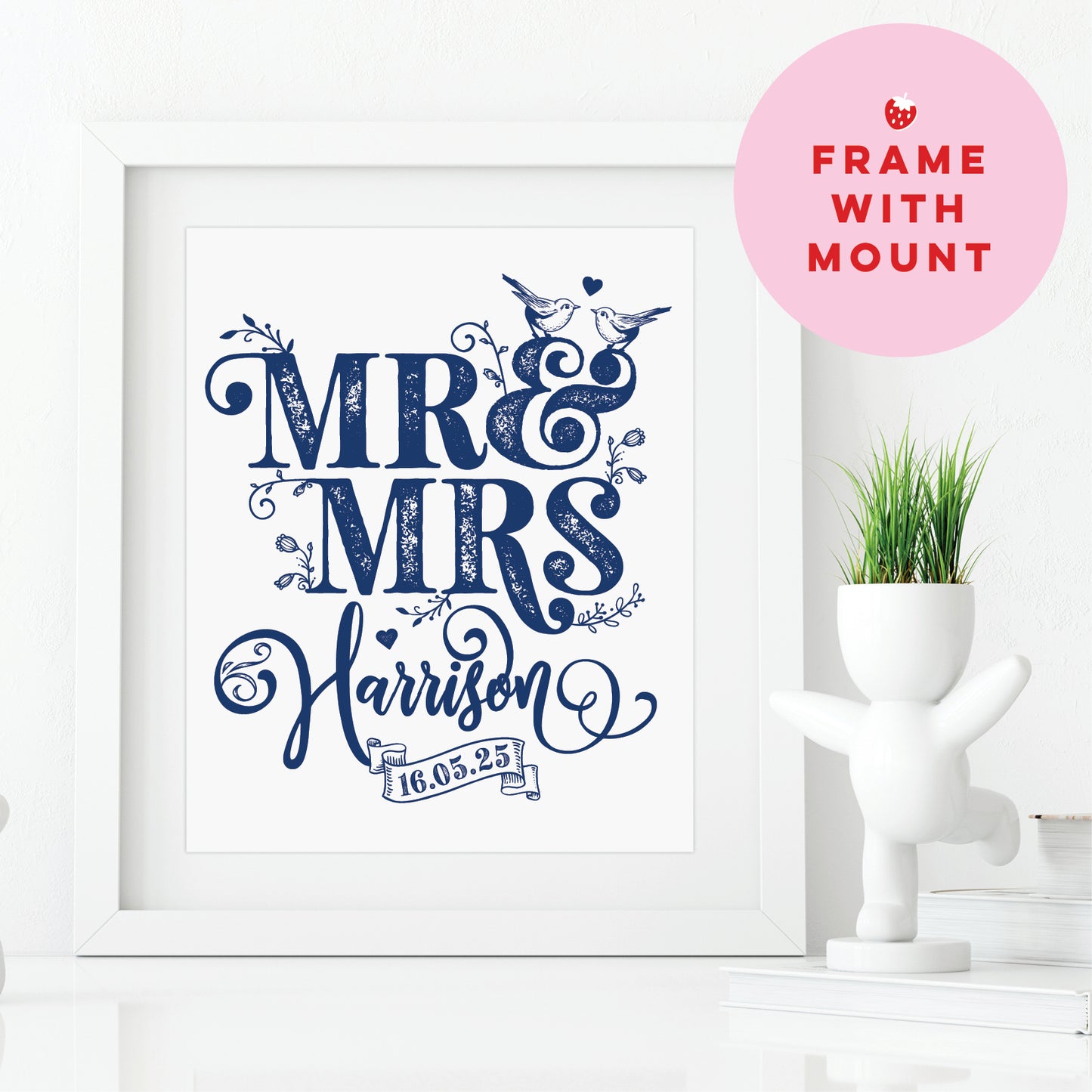 Custom Mr & Mrs Print - Rustic Love Birds