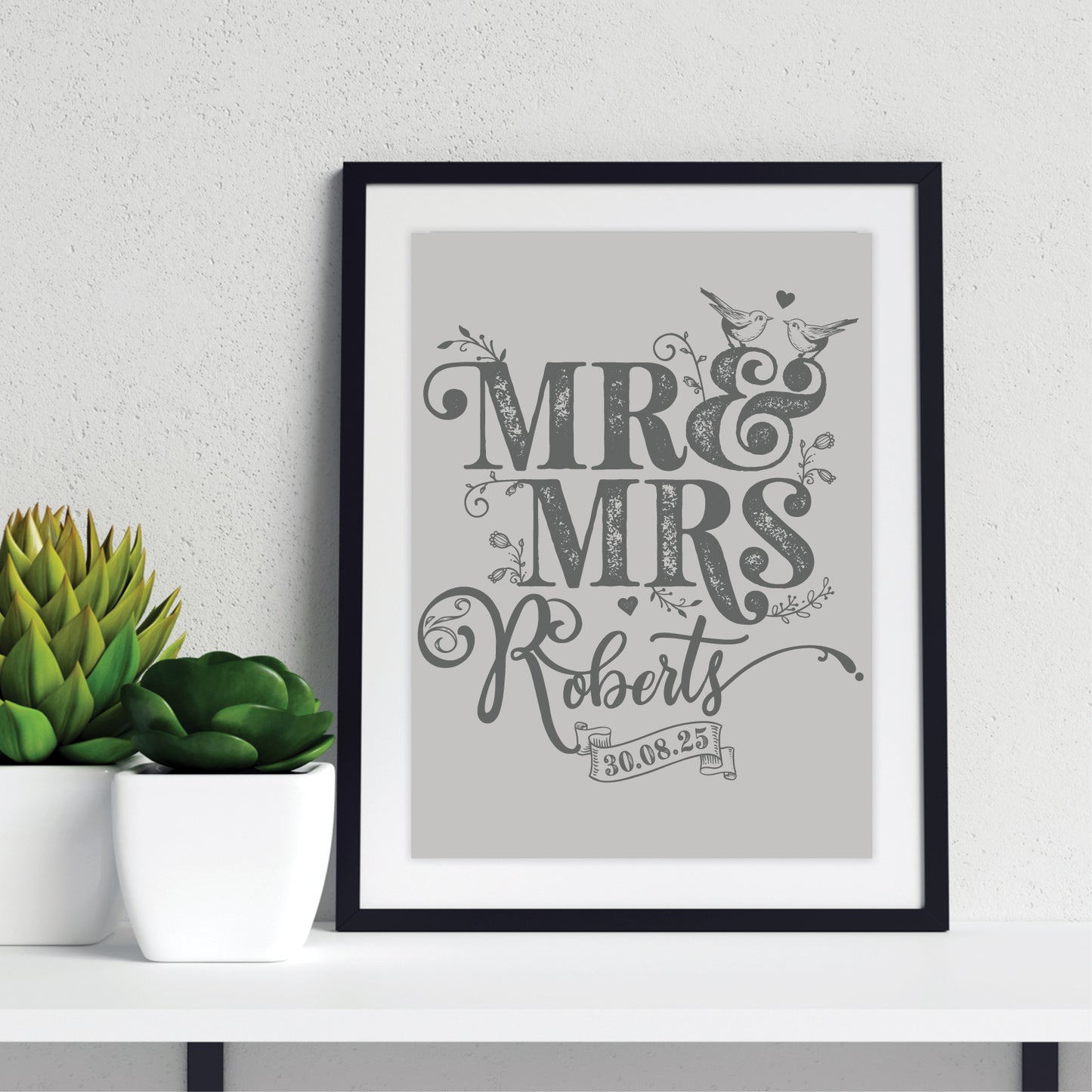 Custom Mr & Mrs Print - Rustic Love Birds