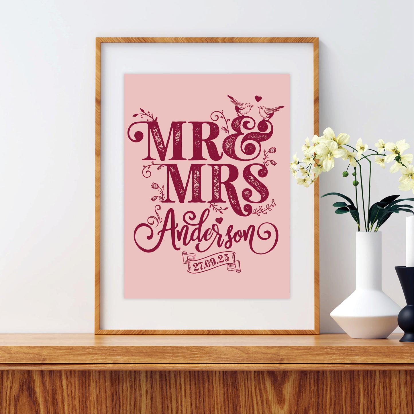 Custom Mr & Mrs Print - Rustic Love Birds