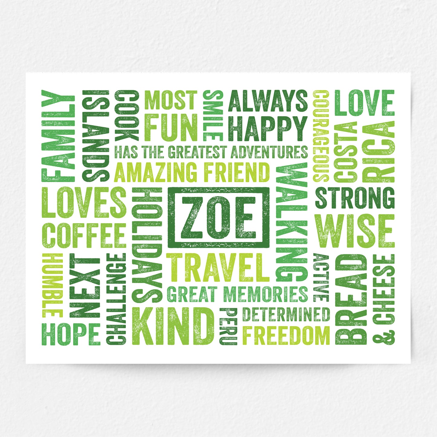Colorful word cloud poster with various words on a white background