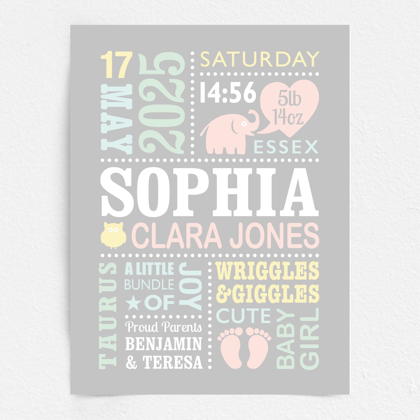 Custom Baby Print - Girl Cute Elephant