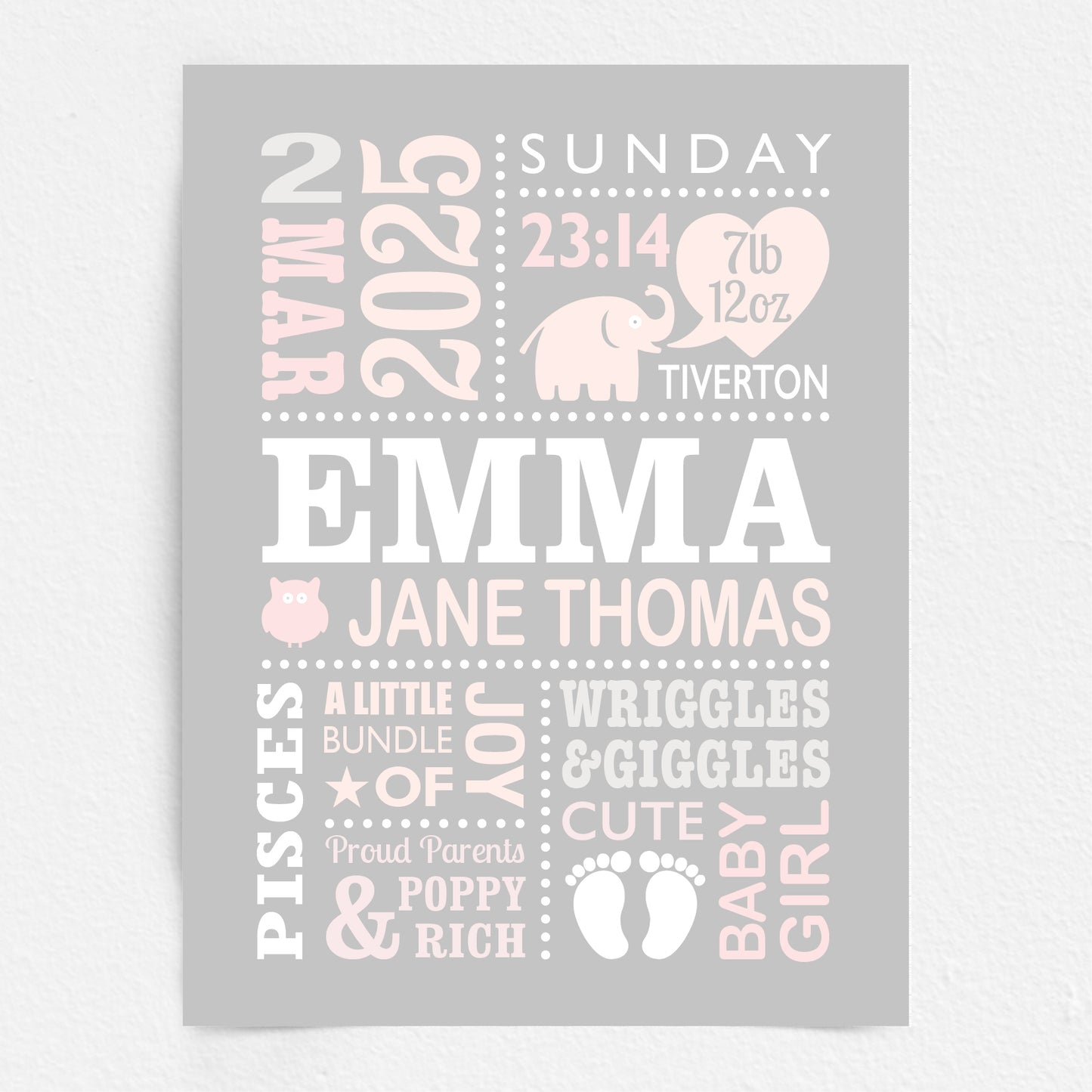 Custom Baby Print - Girl Cute Elephant