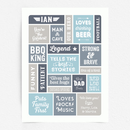 Custom Word Art Print - Retro Best Dad Details