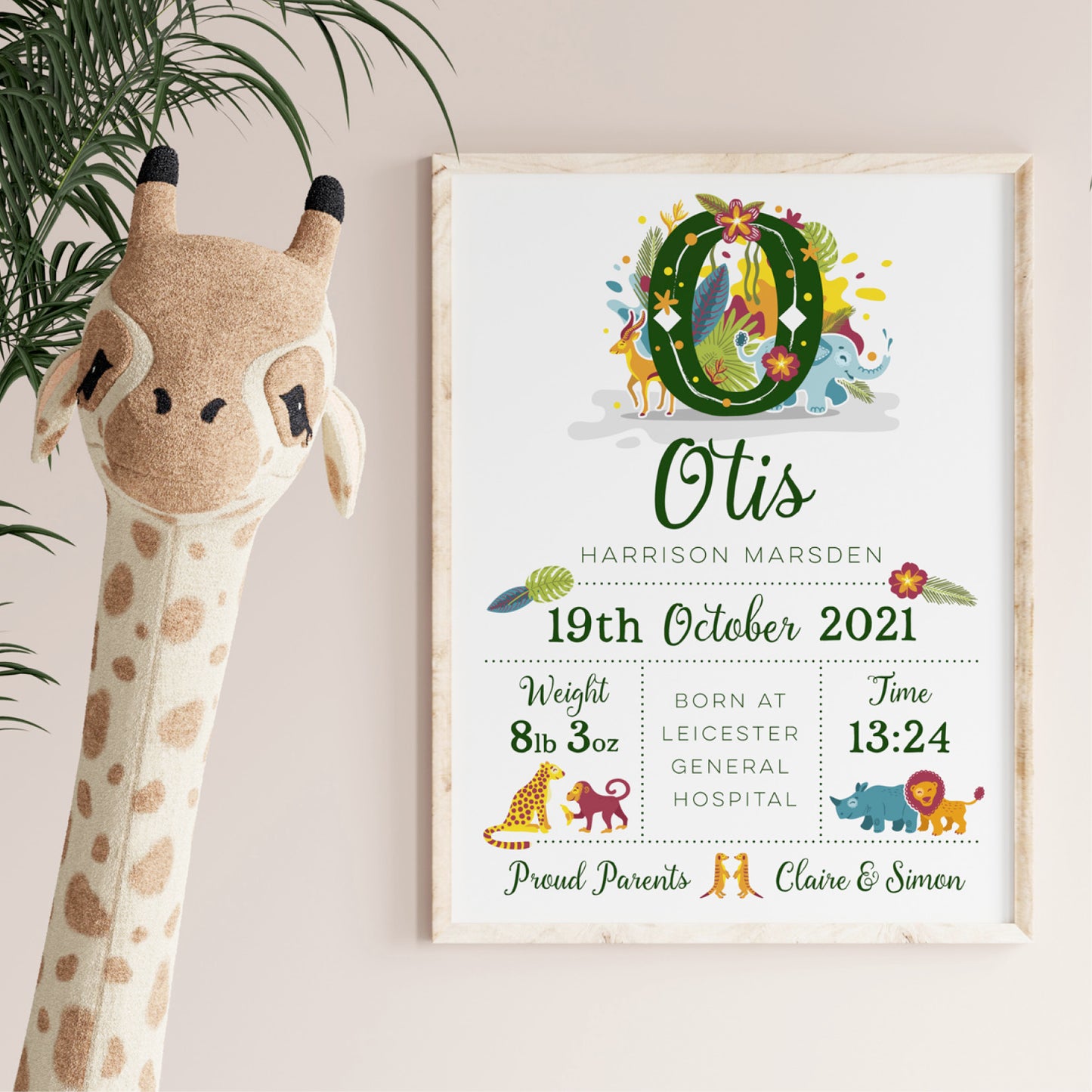 Custom Baby Print - Safari Animals Initial
