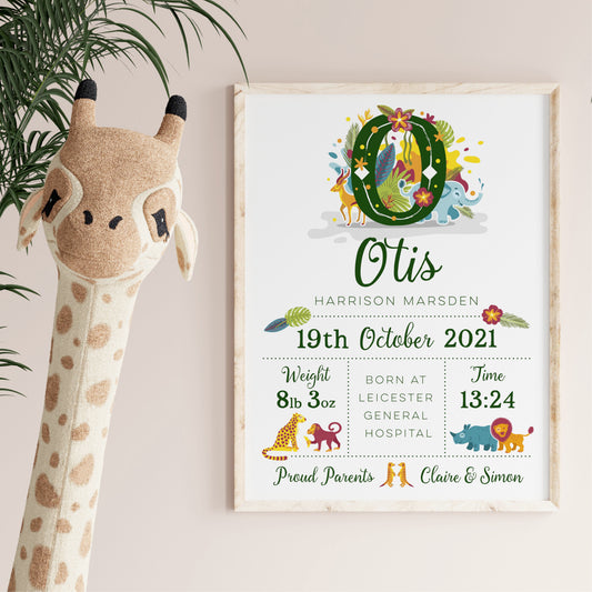Custom Baby Print - Safari Animals Initial