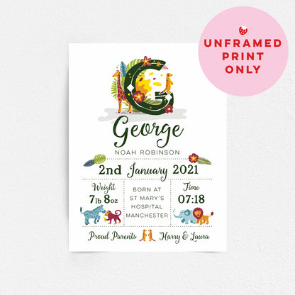 Custom Baby Print - Safari Animals Initial