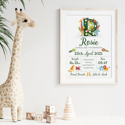 Custom Baby Print - Safari Animals Initial