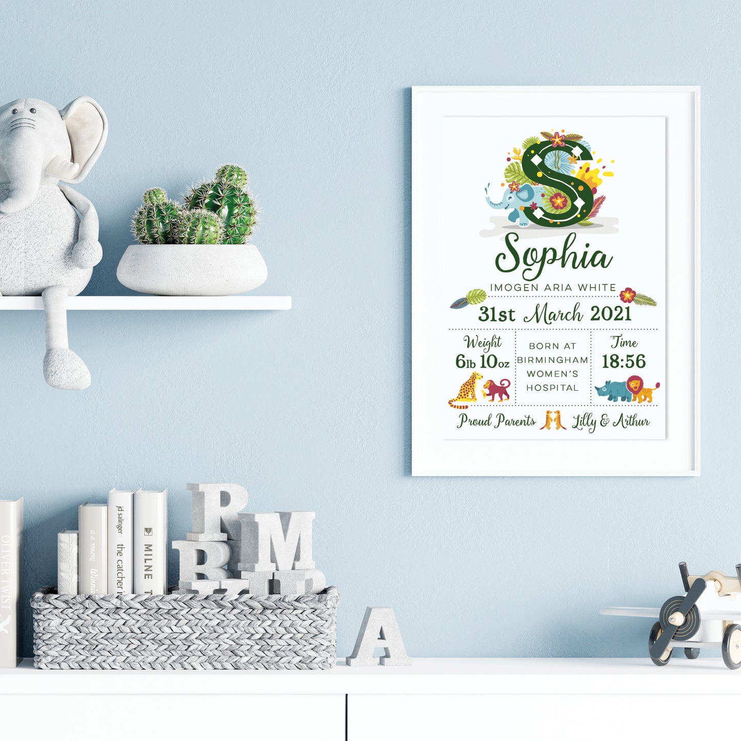 Custom Baby Print - Safari Animals Initial