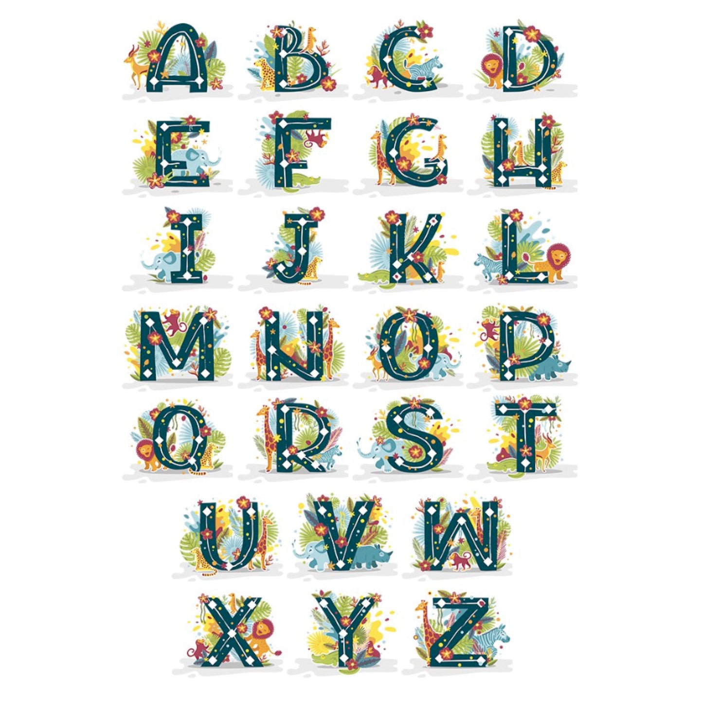 Custom Baby Print - Safari Animals Initial