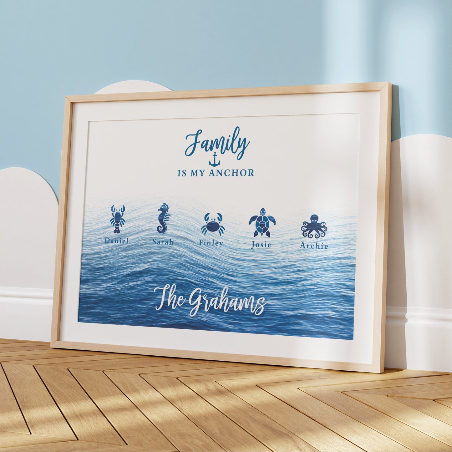 Custom Family Names Print - Nautical Sea Creatures