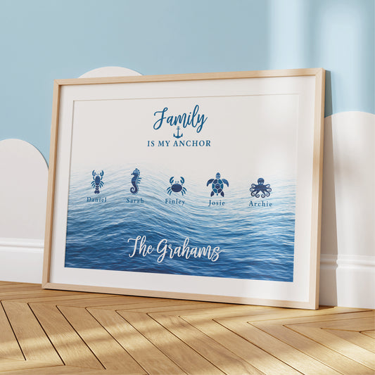 Custom Family Names Print - Nautical Sea Creatures