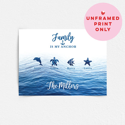 Custom Family Names Print - Nautical Sea Creatures