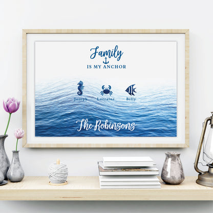 Custom Family Names Print - Nautical Sea Creatures