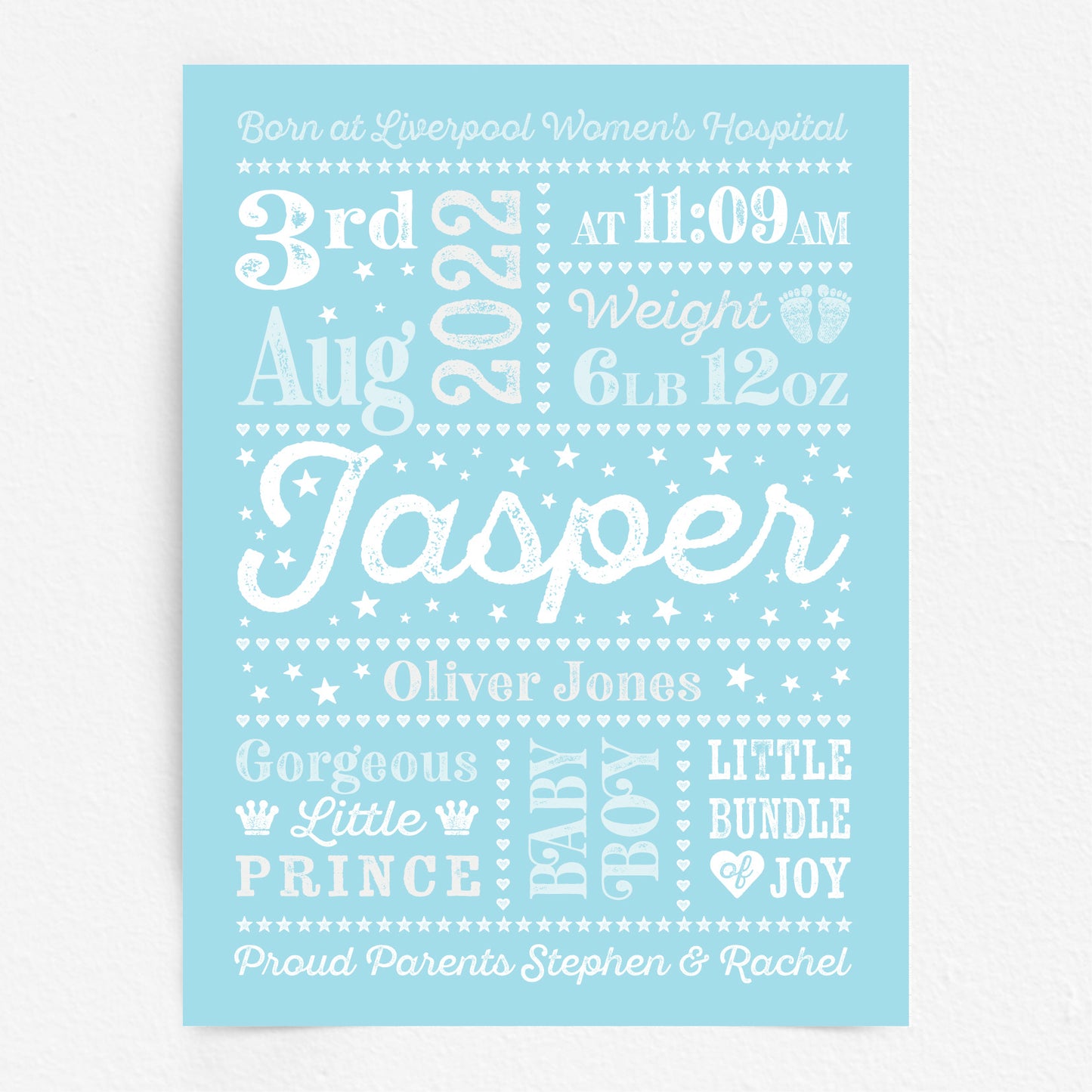 Custom Baby Print - Boy Retro Letterpress Stars