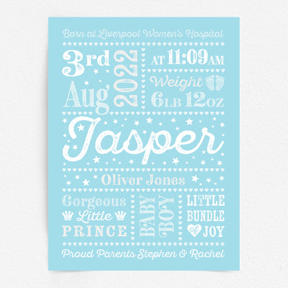 Custom Baby Print - Boy Retro Letterpress Stars