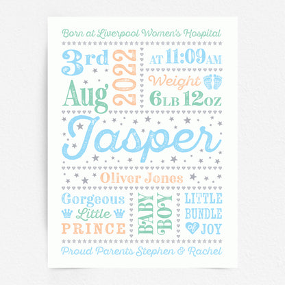 Custom Baby Print - Boy Retro Letterpress Stars