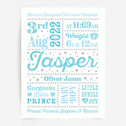 Custom Baby Print - Boy Retro Letterpress Stars