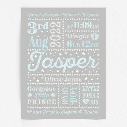 Custom Baby Print - Boy Retro Letterpress Stars