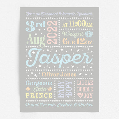 Custom Baby Print - Boy Retro Letterpress Stars