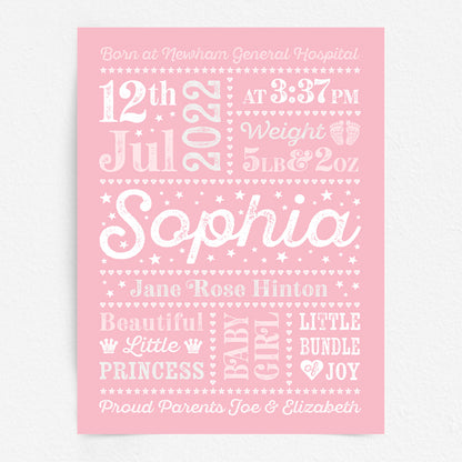 Custom Baby Print - Girl Retro Letterpress Stars
