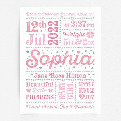 Custom Baby Print - Girl Retro Letterpress Stars