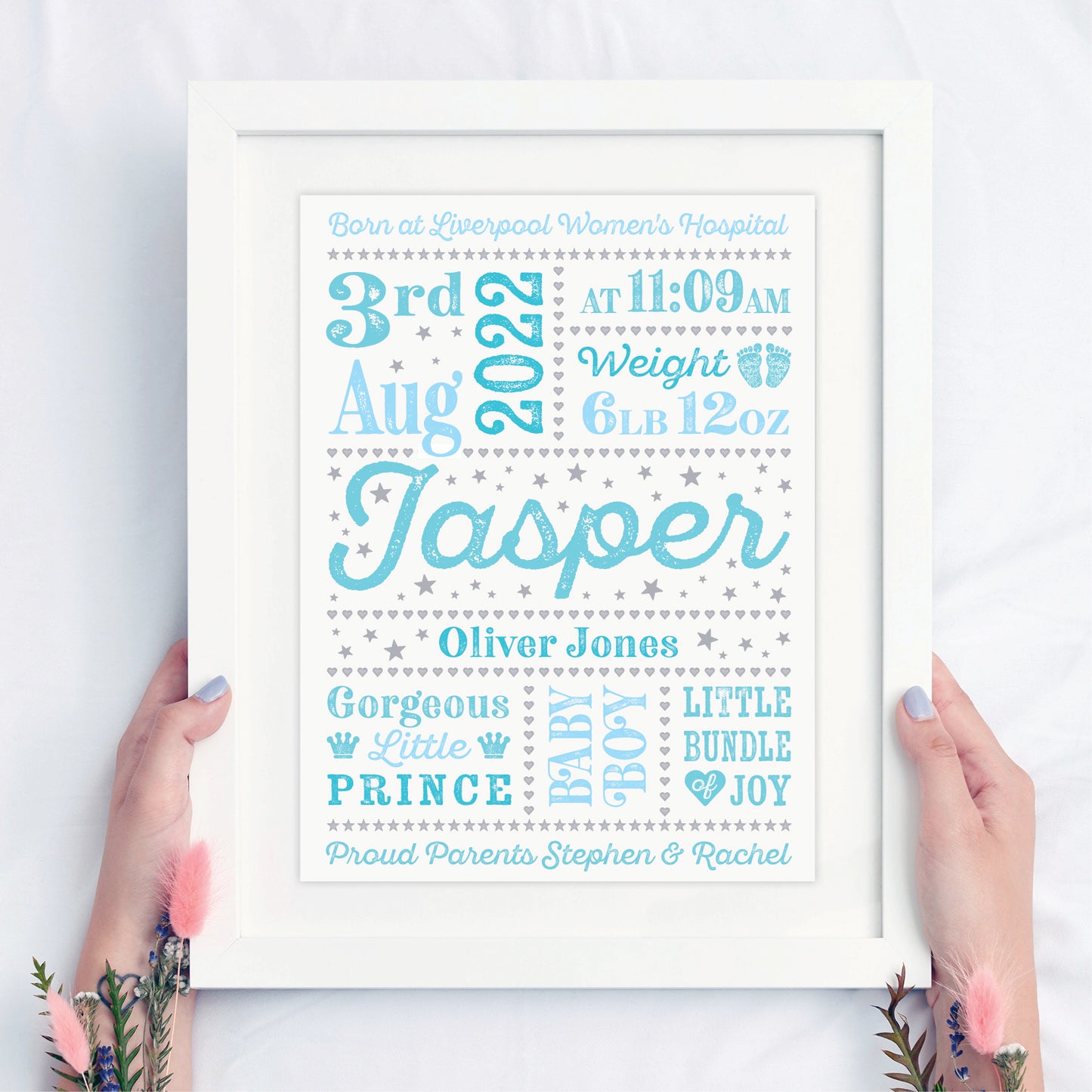 Custom Baby Print - Boy Retro Letterpress Stars