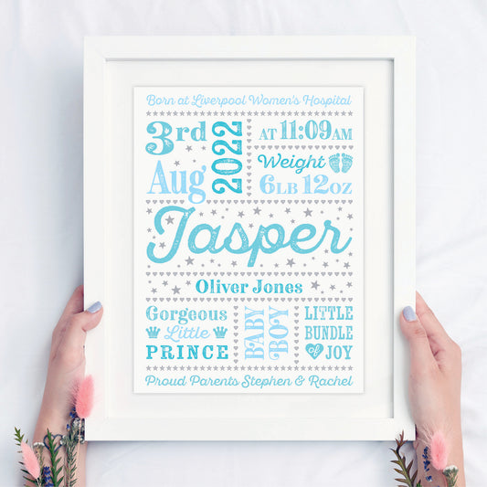Custom Baby Print - Boy Retro Letterpress Stars