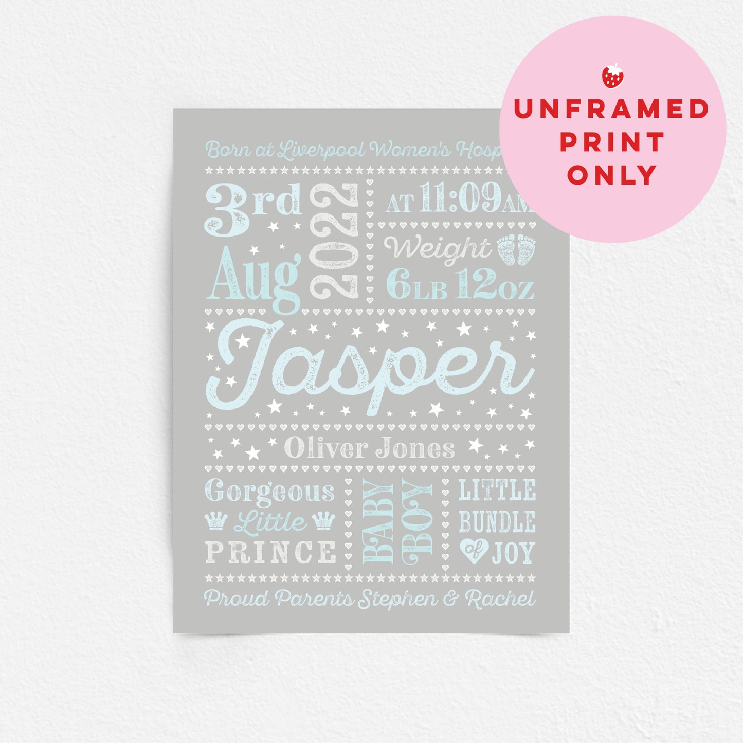 Custom Baby Print - Boy Retro Letterpress Stars