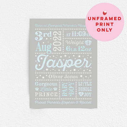 Custom Baby Print - Boy Retro Letterpress Stars