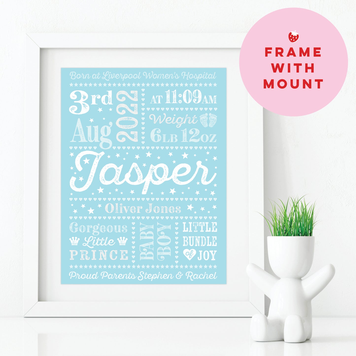 Custom Baby Print - Boy Retro Letterpress Stars