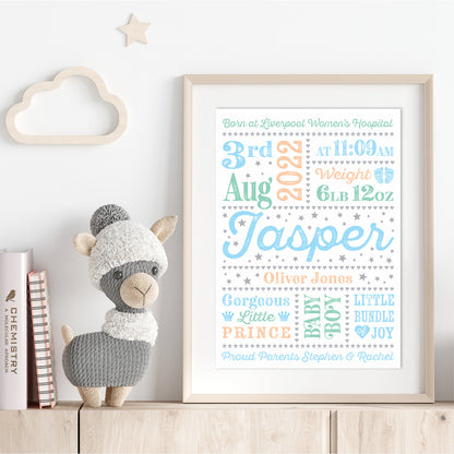 Custom Baby Print - Boy Retro Letterpress Stars
