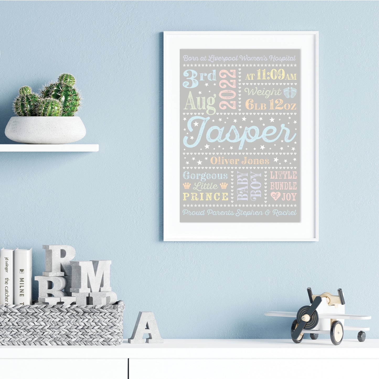 Custom Baby Print - Boy Retro Letterpress Stars