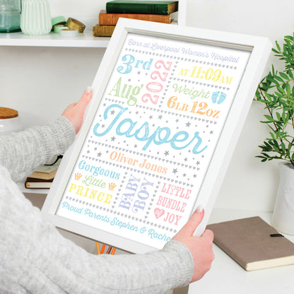 Custom Baby Print - Boy Retro Letterpress Stars