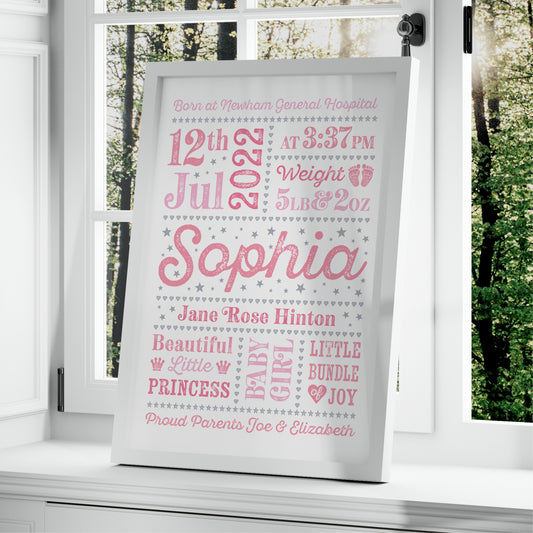Custom Baby Print - Girl Retro Letterpress Stars