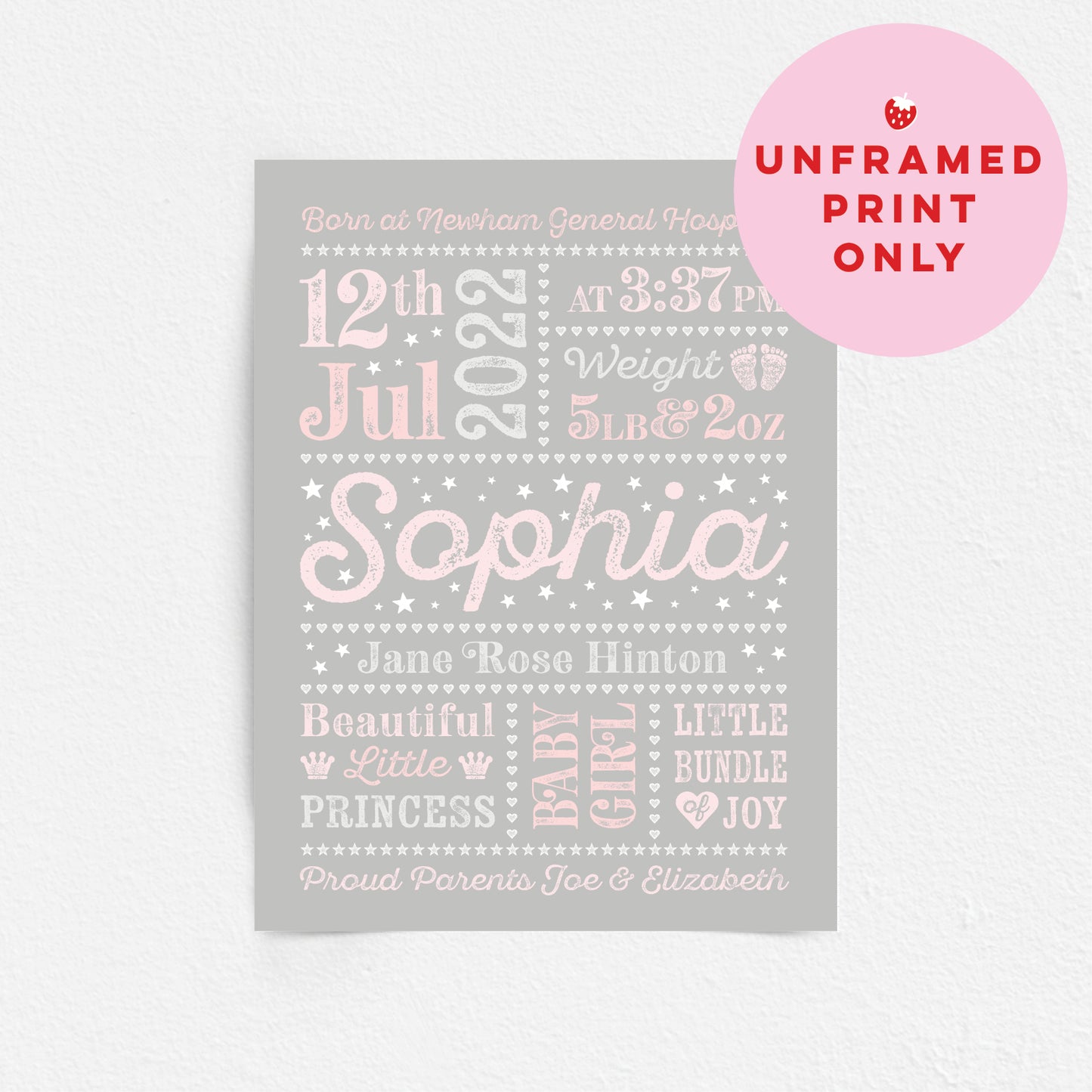 Custom Baby Print - Girl Retro Letterpress Stars