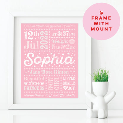 Custom Baby Print - Girl Retro Letterpress Stars