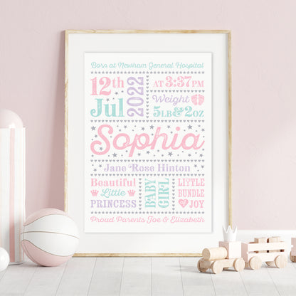 Custom Baby Print - Girl Retro Letterpress Stars