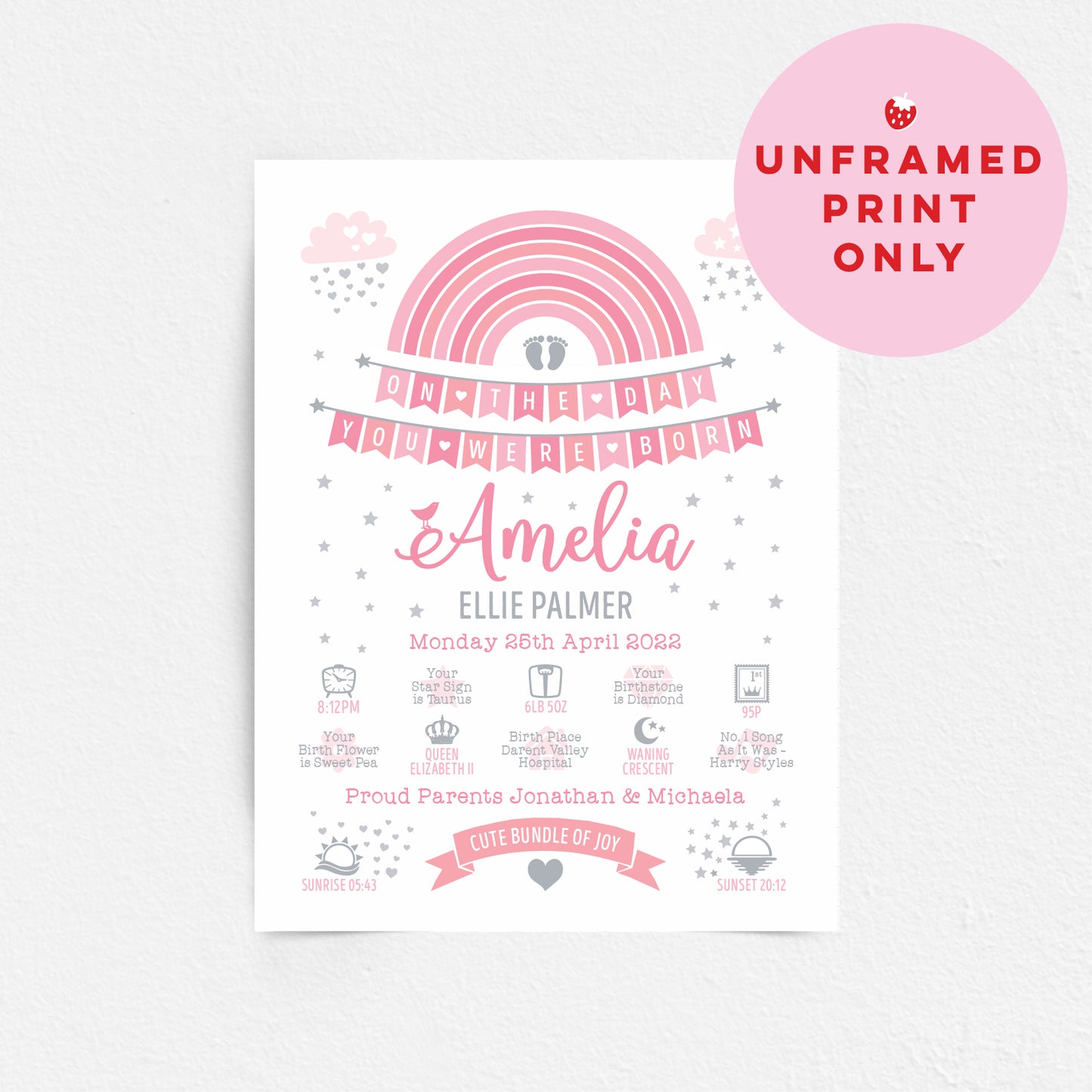 Custom Baby Print - Girl Rainbow Bunting