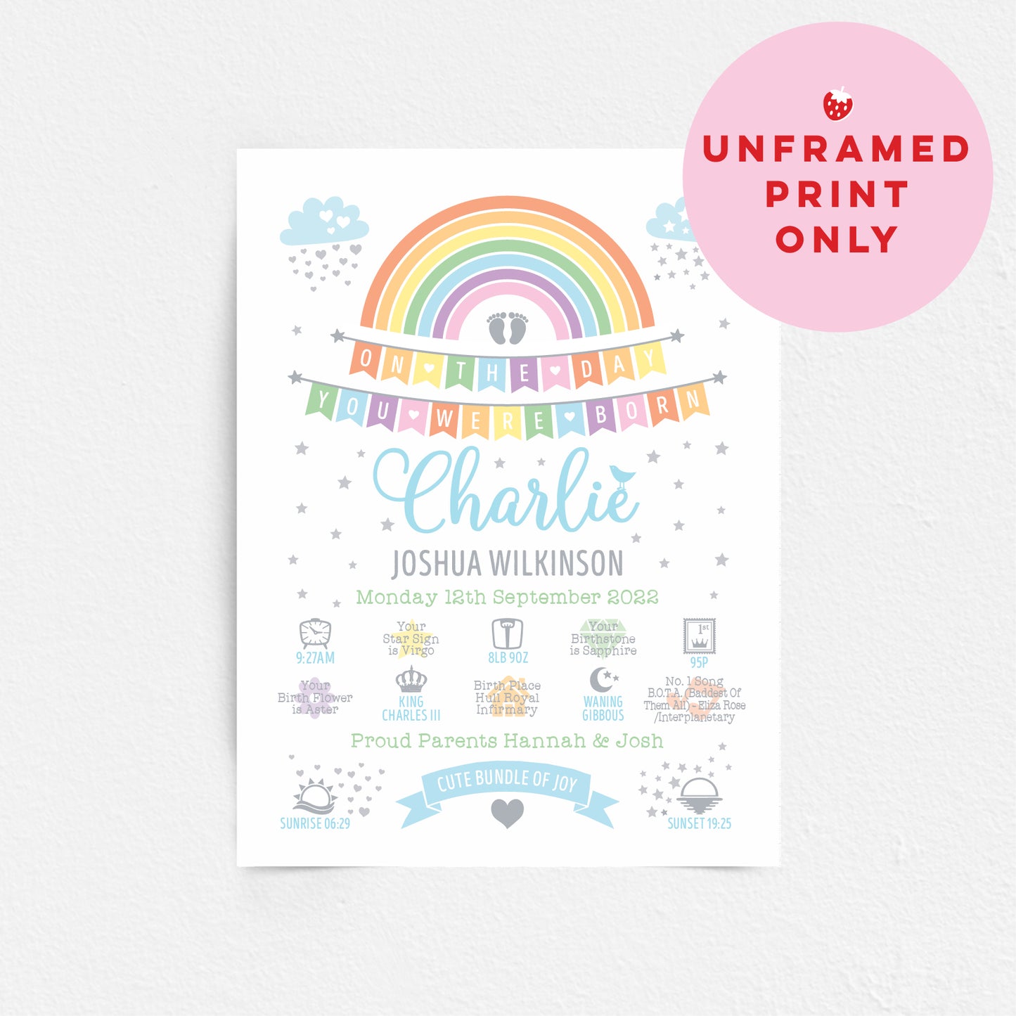 Custom Baby Print - Boy Rainbow Bunting
