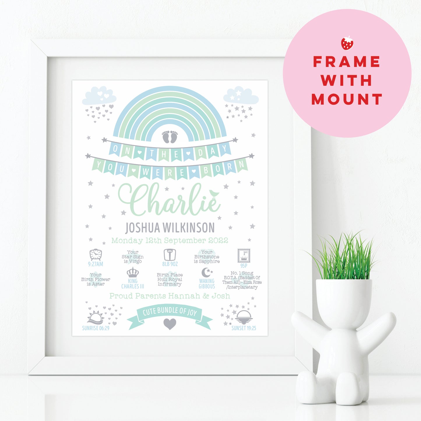 Custom Baby Print - Boy Rainbow Bunting
