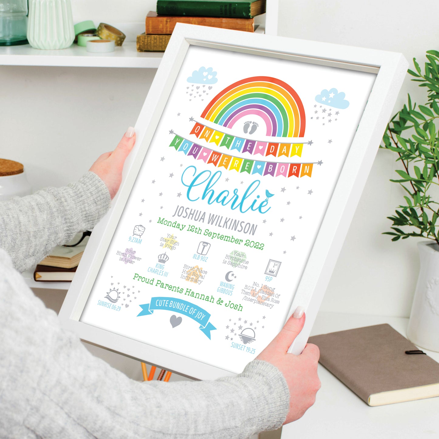 Custom Baby Print - Boy Rainbow Bunting