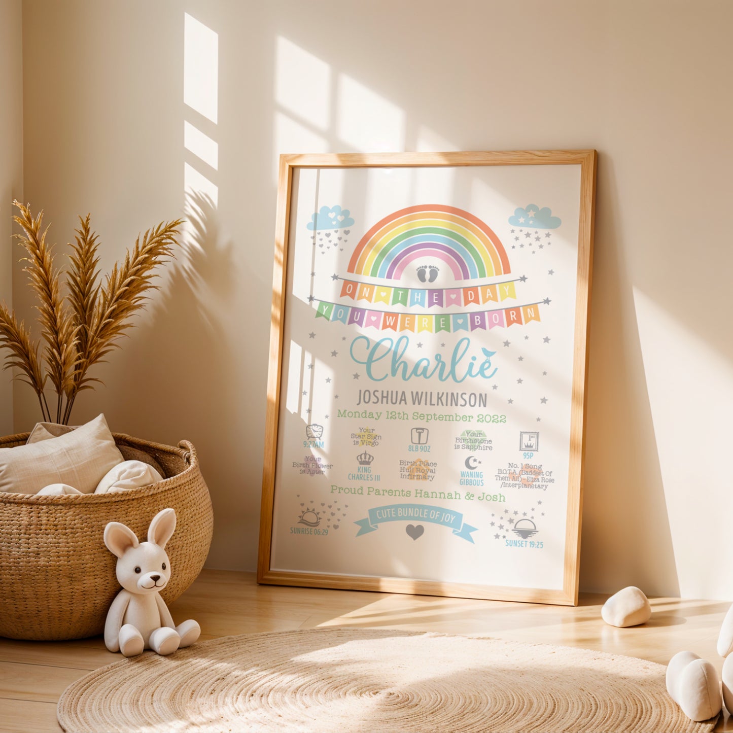 Custom Baby Print - Boy Rainbow Bunting