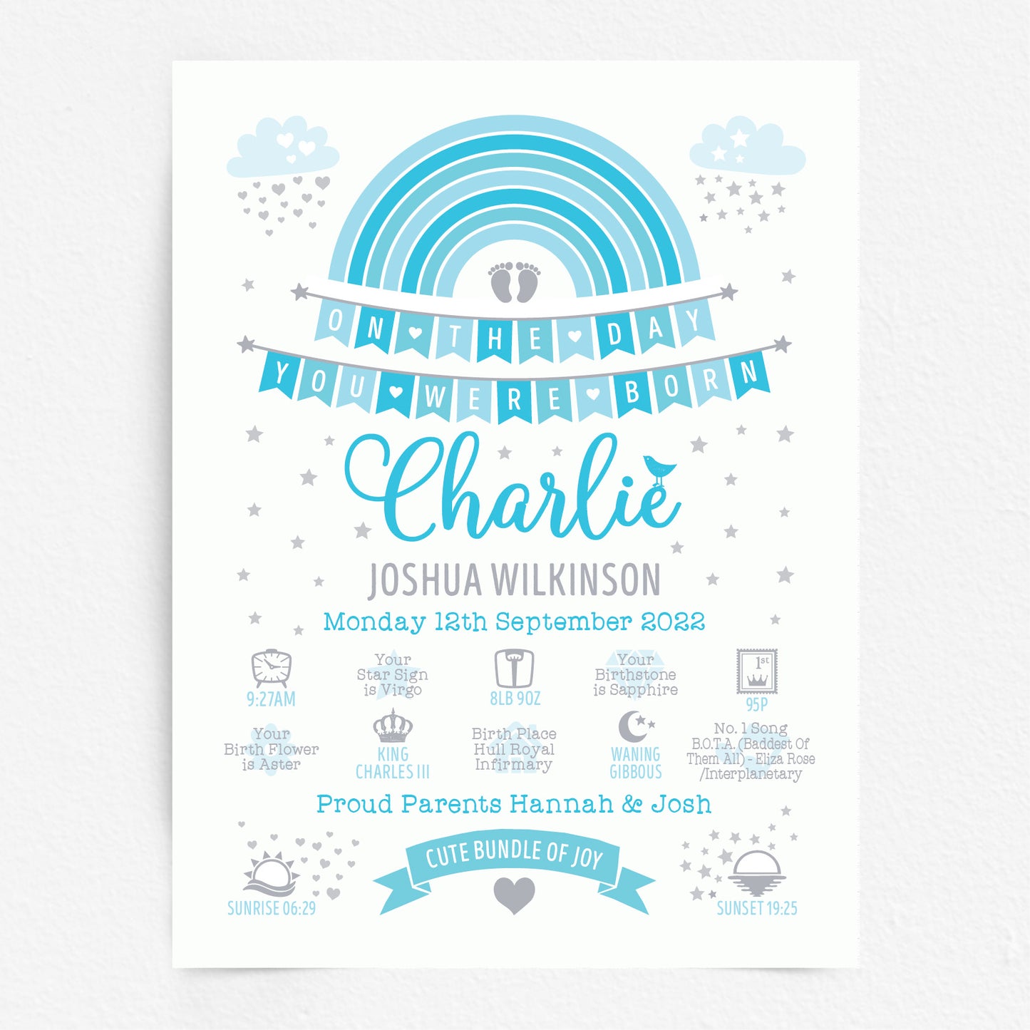 Custom Baby Print - Boy Rainbow Bunting